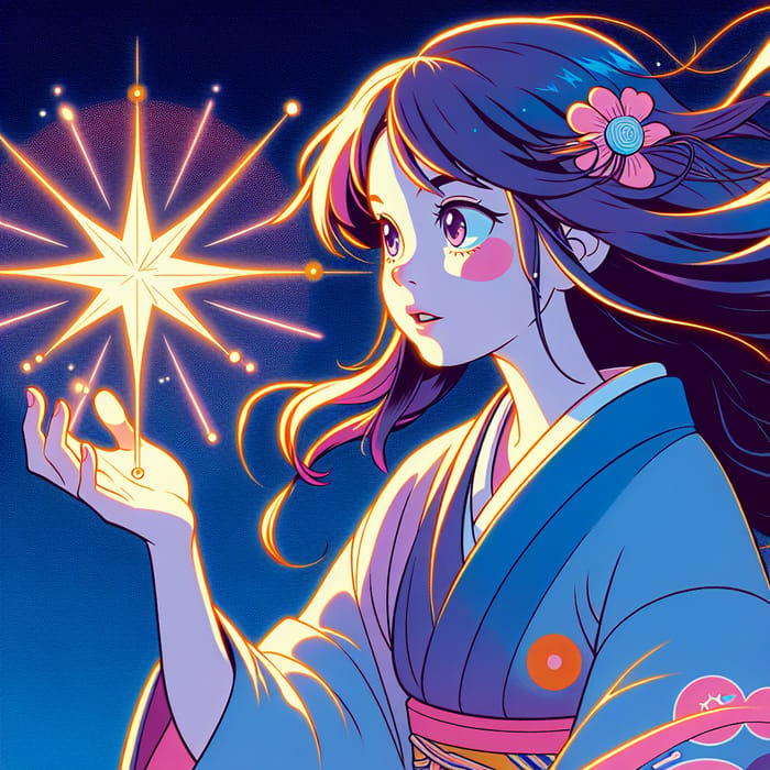 Anime Style Young Girl Holding Glowing Star