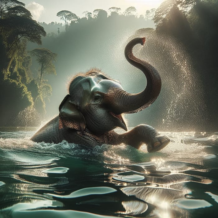 Elephant Swimming in Clear Water