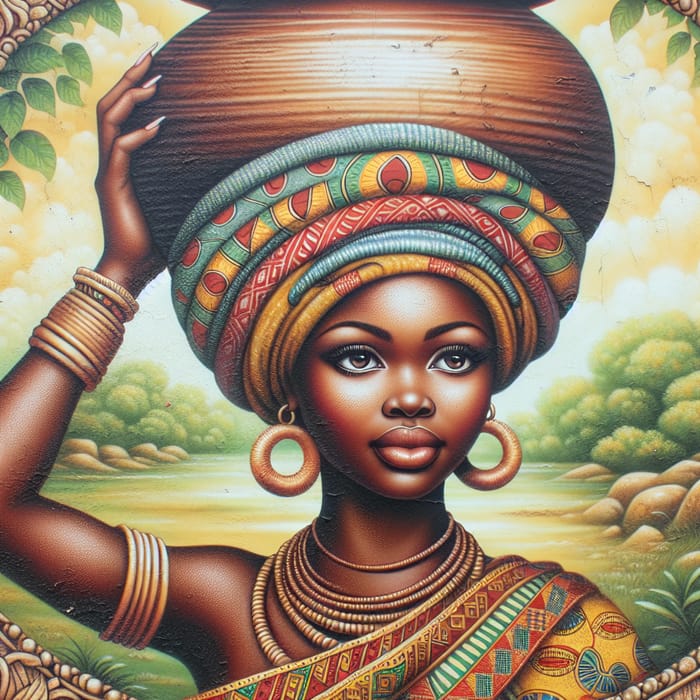Radiant African Woman Balancing Clay Pot in Historic Time
