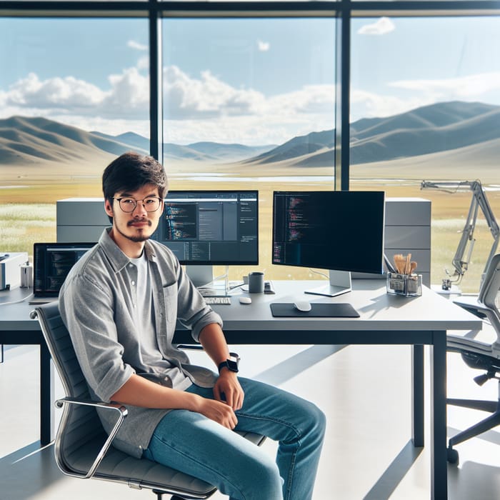 Male Developer in Mongolia with Nature View