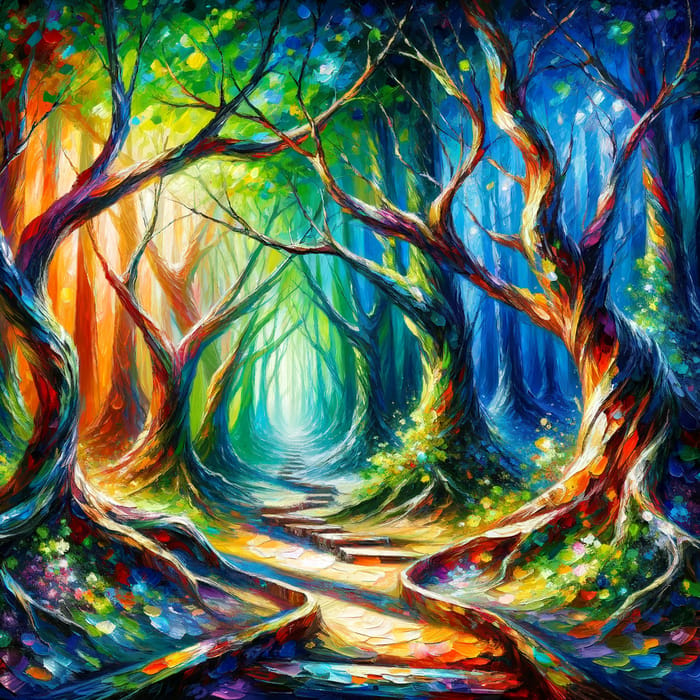 Enchanted Forest Pathway: Vibrant Acrylic Painting Adventure