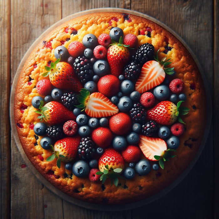 Berry-Topped Cake with Artistic Arrangement of Fresh Berries