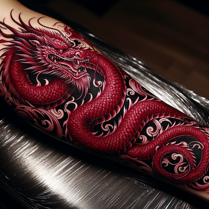 Long Dragon Tattoo in Deep Red Ink
