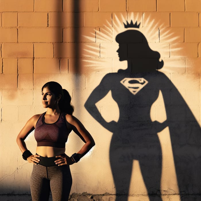 Woman Sporting Apparel with Wonder Woman Shadow on Wall