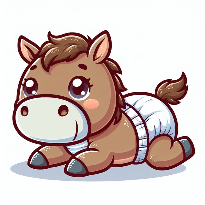 Adorable Baby Pony in Diapers - Cute Cartoon Character