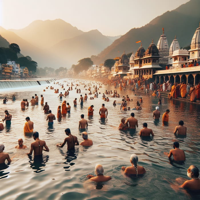Haridwar Ganga Bathing Ritual | Scenic Mountain Views