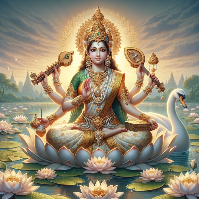 Goddess Sarasvati - Divine Mythological Art