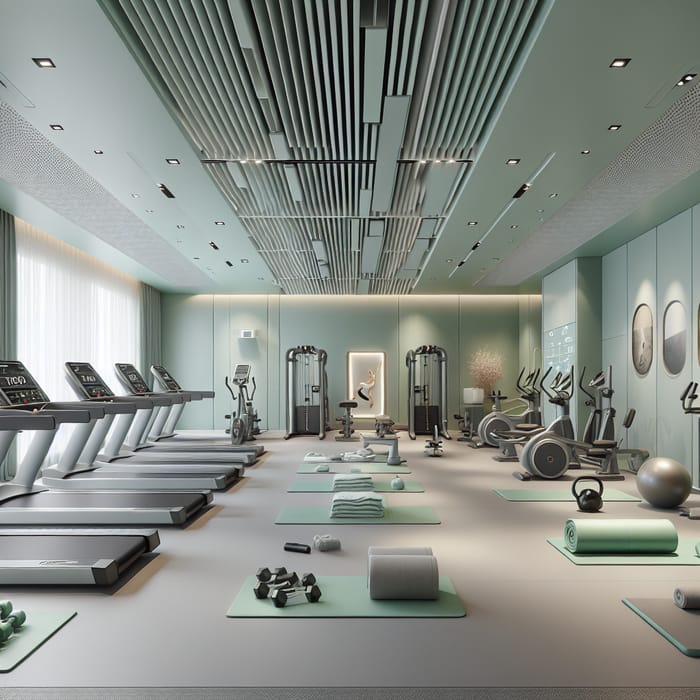 Premium Gym in Pastel Green with High-End Fitness Equipment