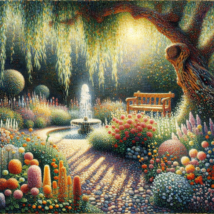 Sunlit Pointilism Art Garden Painting