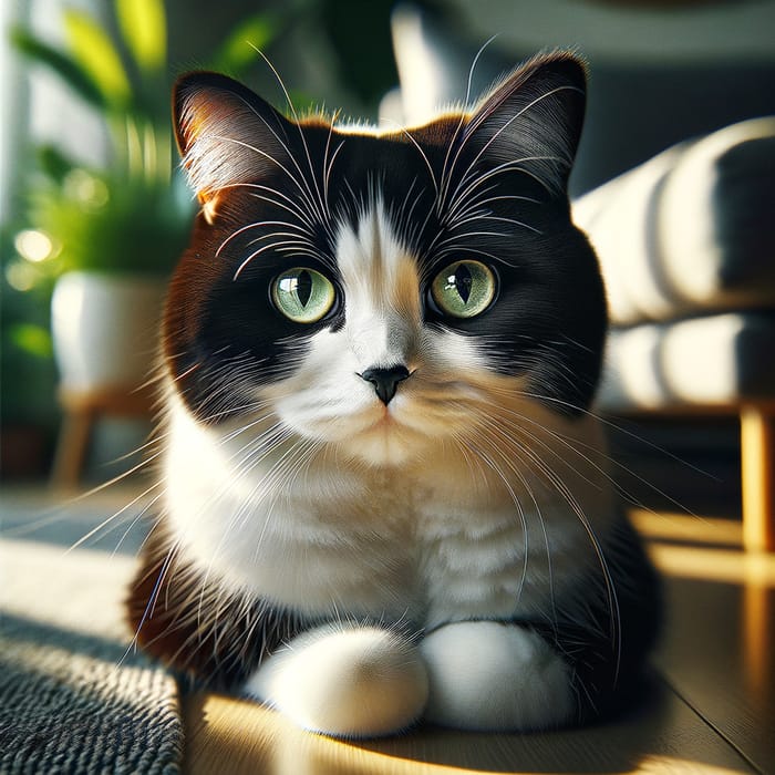 Adorable Black and White Cat with Stunning Green Eyes