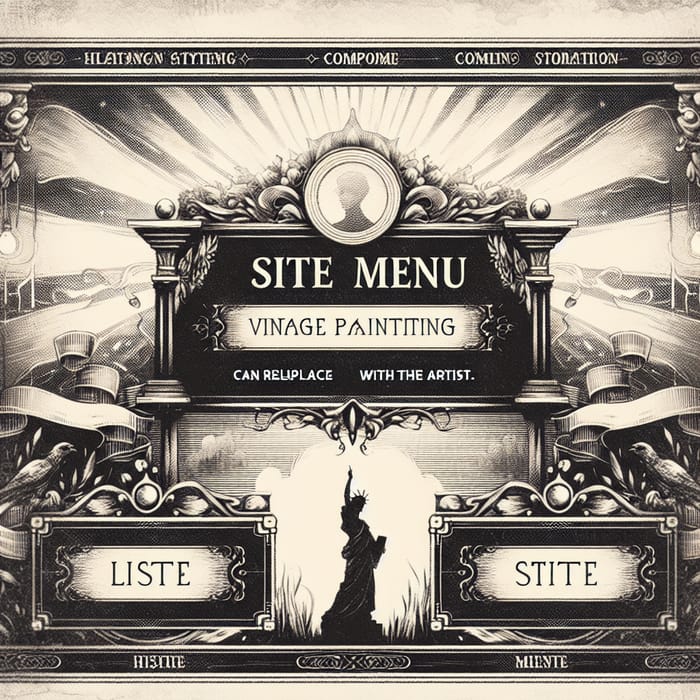 Vintage Black-and-White Poster Site Header with Intricate Details