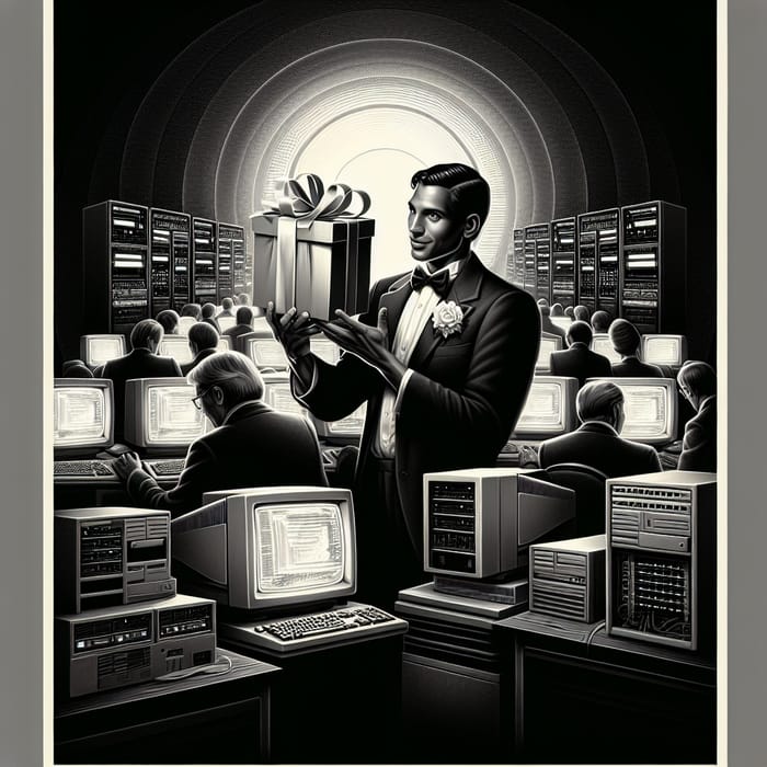 Vintage Poster: Web Programmer Gift Presentation in Chiaroscuro Lighting