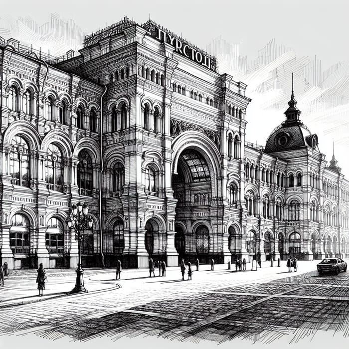 Urban Sketch: Magnificent Gostiny Dvor Building in Moscow