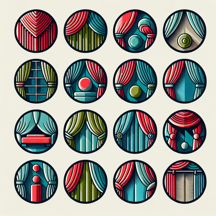 Circular Textile & Curtain Icons - Vibrant and Minimalistic