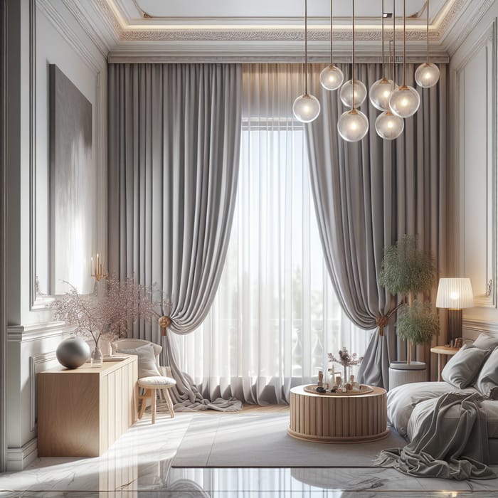 Realistic Modern Designer Interior with Beautiful Curtains