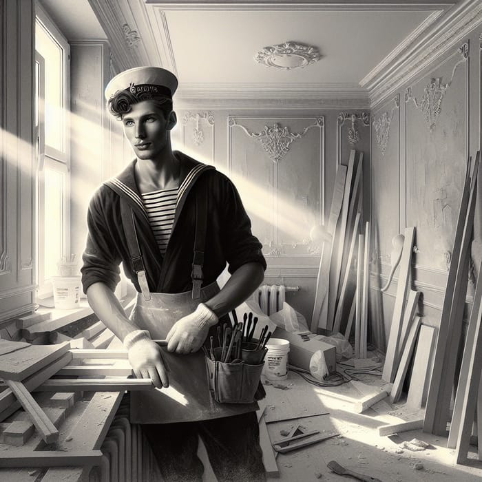 Vintage Russian Sailor Renovating Apartment | Chiaroscuro Scene