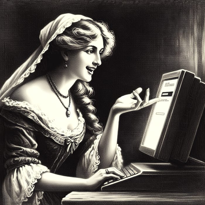 Enthusiastic Russian Woman Giving Online Form Advice - Vintage Art