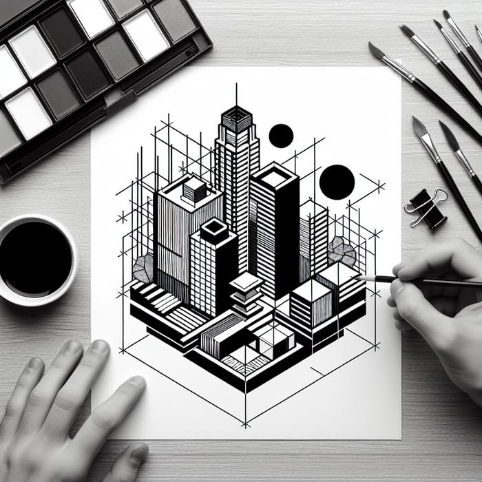 Architectural Palette Logo in Black and White Lines