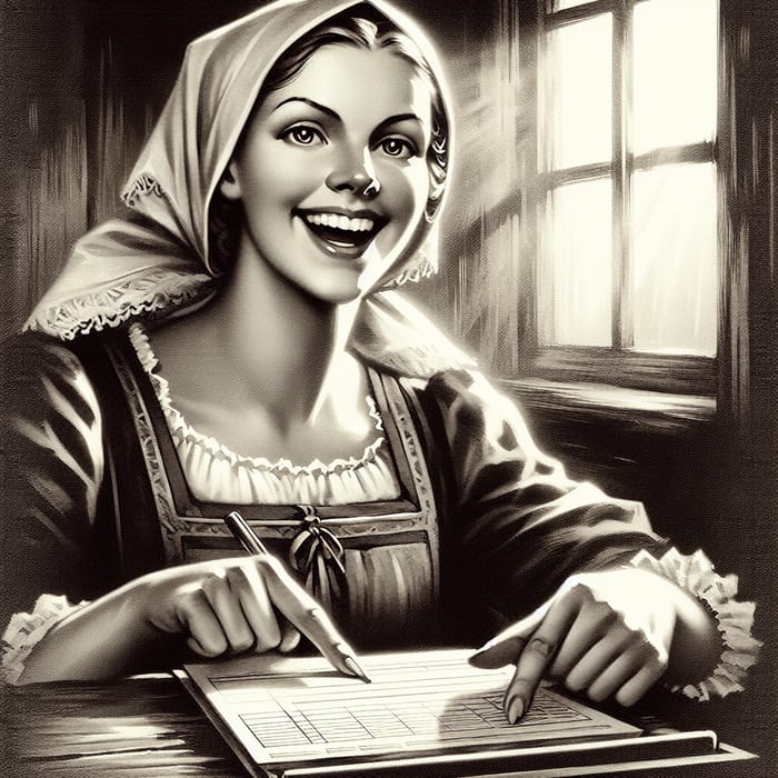 Vintage Russian Girl Giving Advice Online in Black-and-White