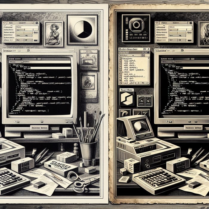 Vintage Poster Comparison of Visual and Block Code Editors