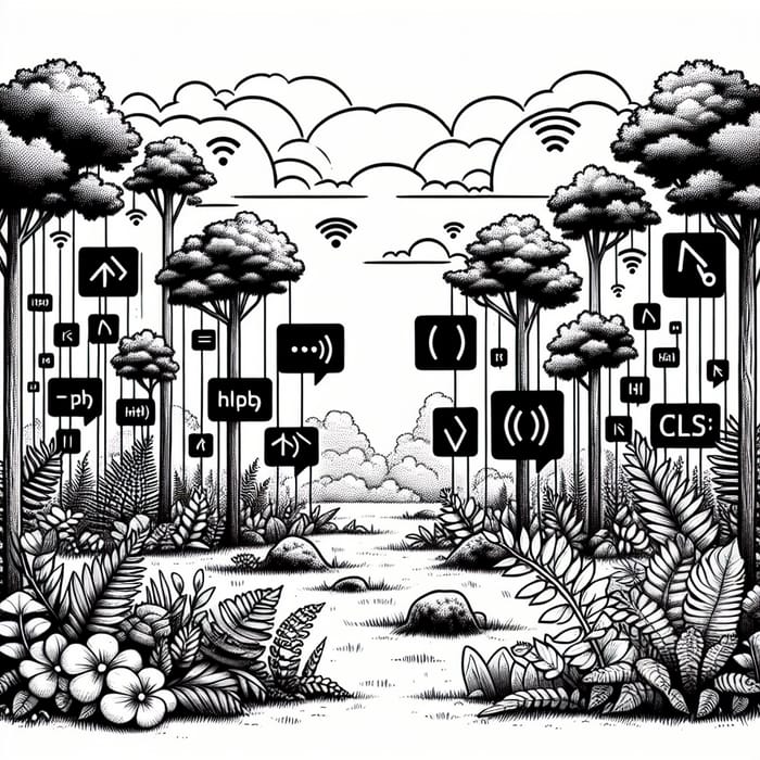 Digital Nature: Web Programmer Symbols in Retro Engraving