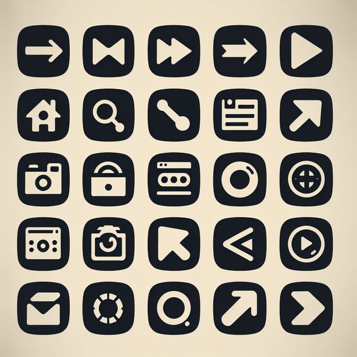 Elegant Silhouettes of Navigation Icons in Monochrome Style