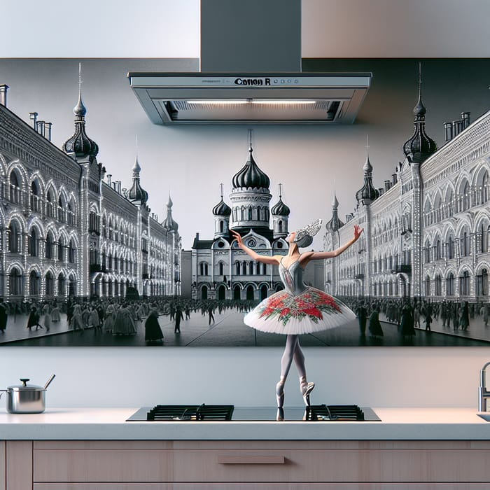 High-Resolution Ballet Ticket Featuring Ballerina at Modern Kitchen Island