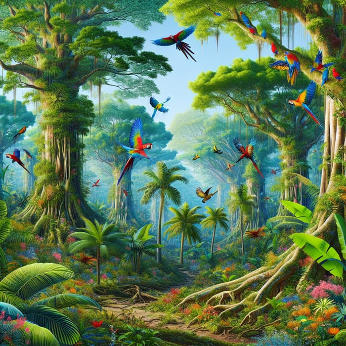 Lush & Colorful Jungle Teeming with Life - Illustrated Scene