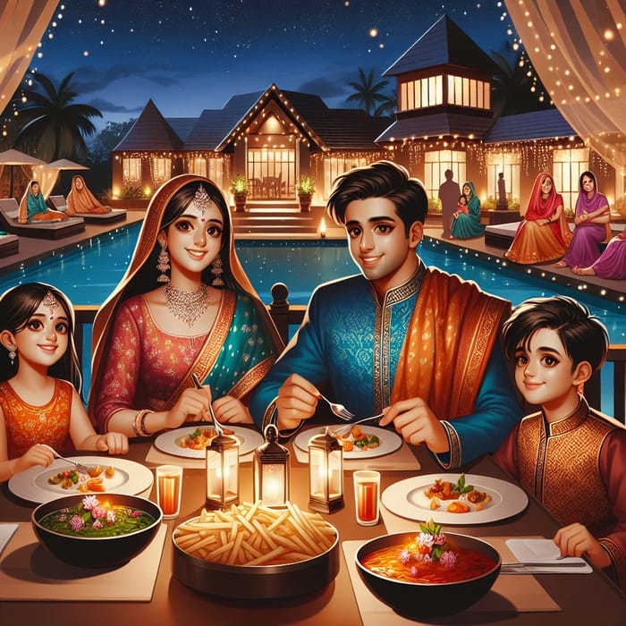 Captivating Indian Family Dining Scene at Night