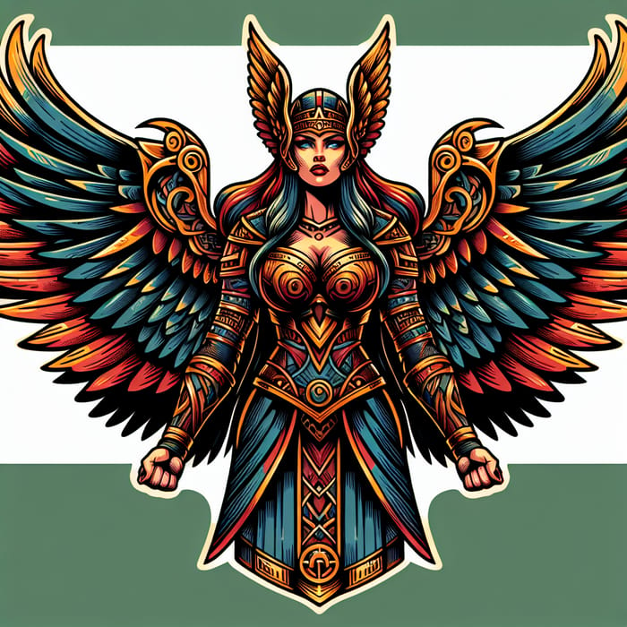 Powerful Neotraditional Valkyrie Tattoo Design