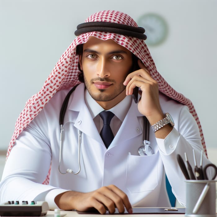 Highly Realistic Male Saudi Arabian Doctor in Office Setting