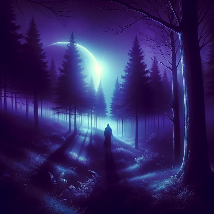Enchanted Moonlit Forest Silhouette: Mystical Fantasy
