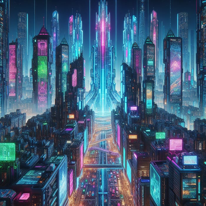 Futuristic Cyberpunk Cityscape | Neon-lit Streets & Megastructures