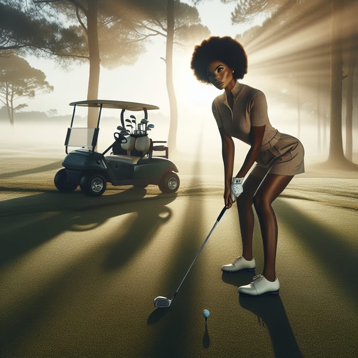 Golfing Lady in Tranquil Morning Setting