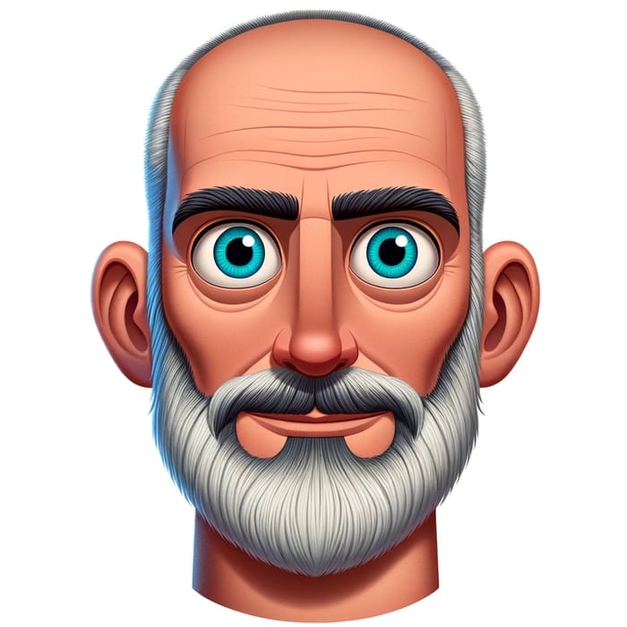 Cartoon-Style Portrait of Eric: Age 55, Bald with Grey Hair, Prominent Features