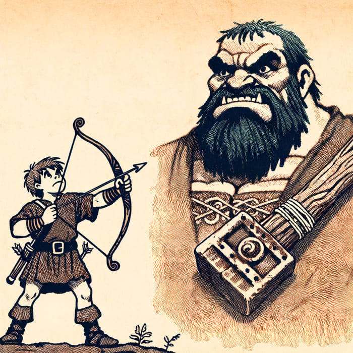 David vs. Goliath: Epic Disney-style Battle Scene