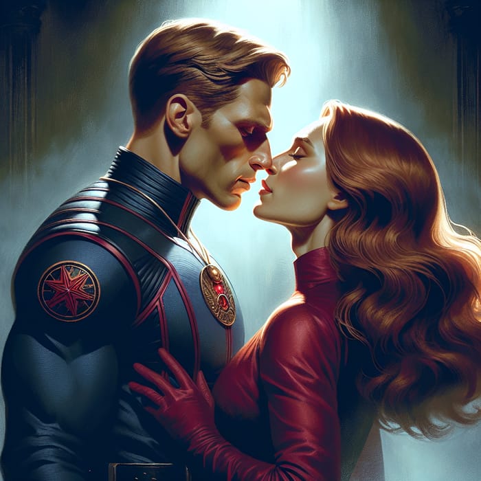 Passionate Kiss: Chris Evans and Wanda in Navy Blue & Crimson