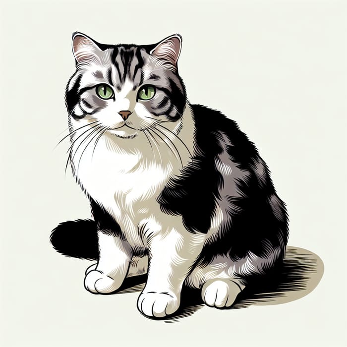 Adorable Black and White Cat Illustration