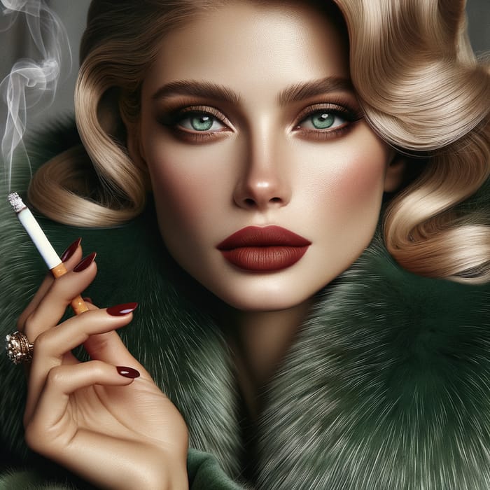 Stunning New Year Glamour | Blonde Beauty in Green Fur Coat