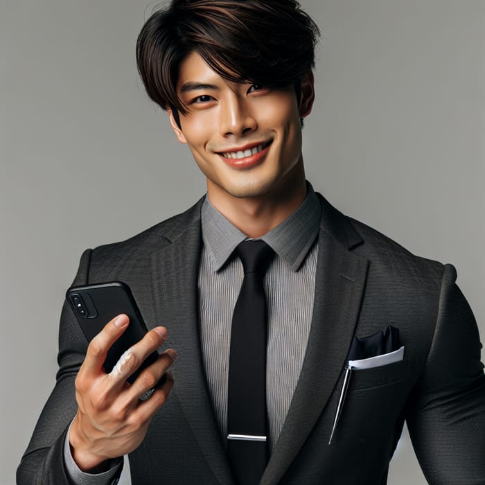 Lee Minho in Charcoal Grey Suit with Phone