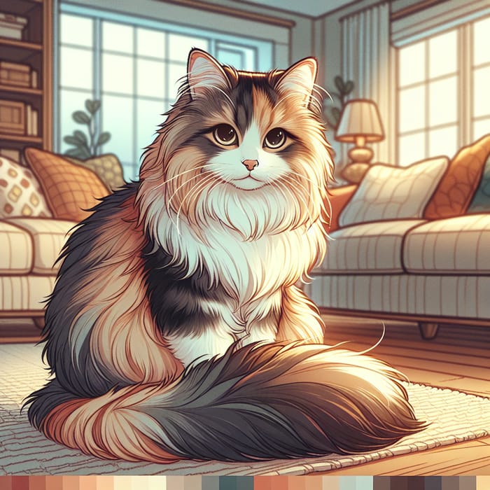 Serene Fluffy Cat in Cozy Home