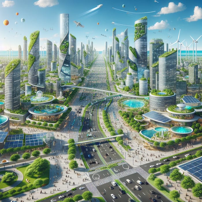 Eco-Friendly Solar-Powered World with Futuristic Cityscape
