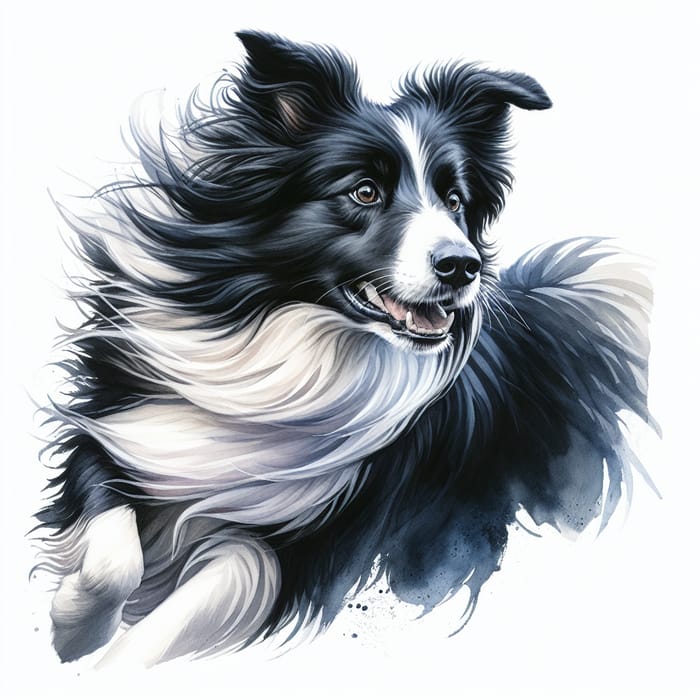 Dynamic Border Collie Watercolor Painting | Athletic Build & Intelligence