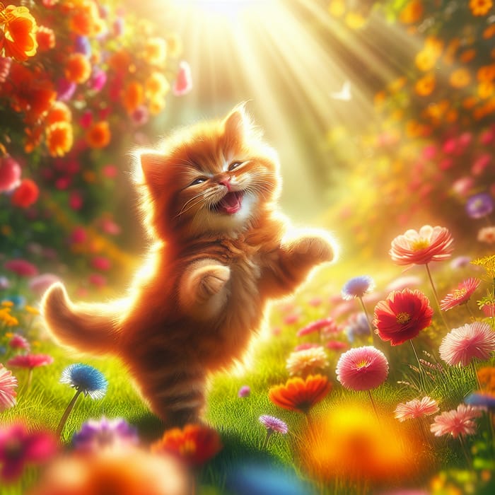 Cheerful Kitten on a Spring Meadow - Playful and Vibrant Scene