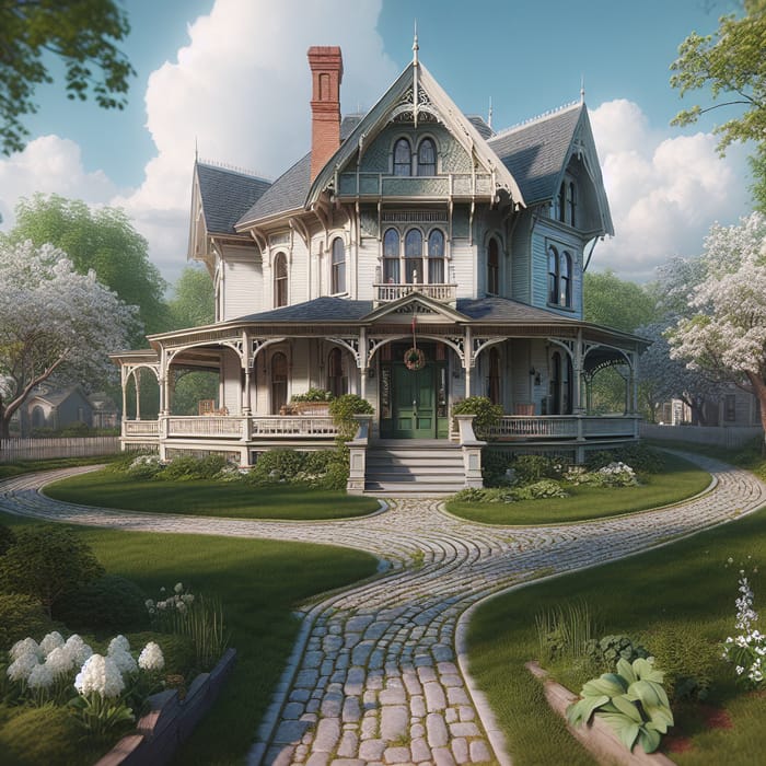 Picturesque Victorian House at End of Cobblestone Path
