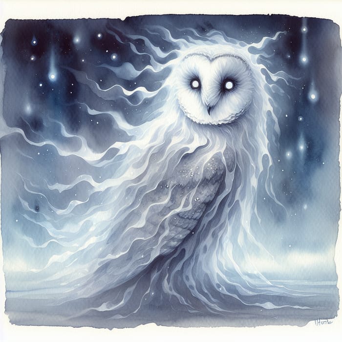 Ghost Owl Watercolor - Ethereal Artwork