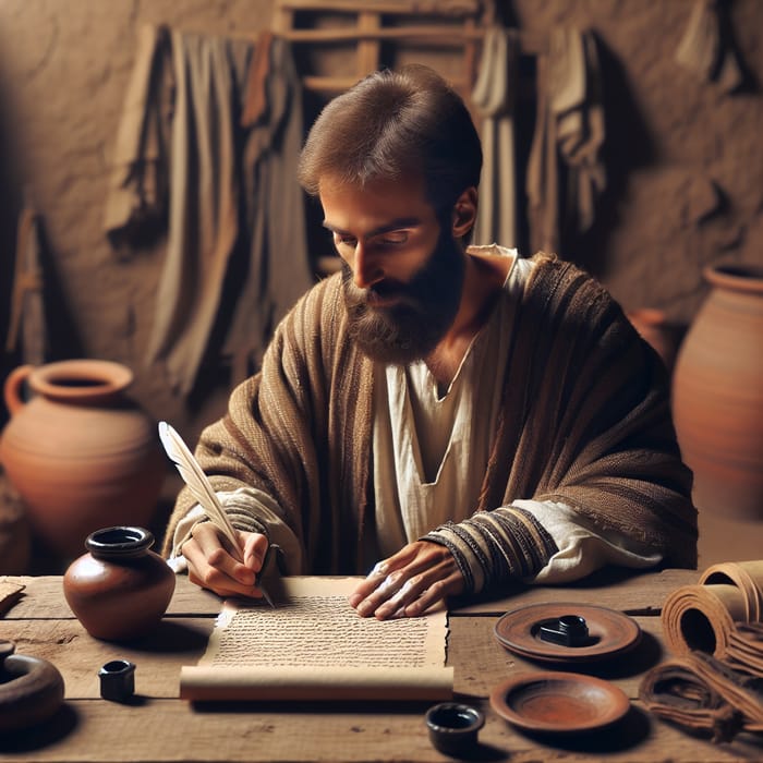 Apostle Paul: Ancient Scholar Writing Letter on Parchment