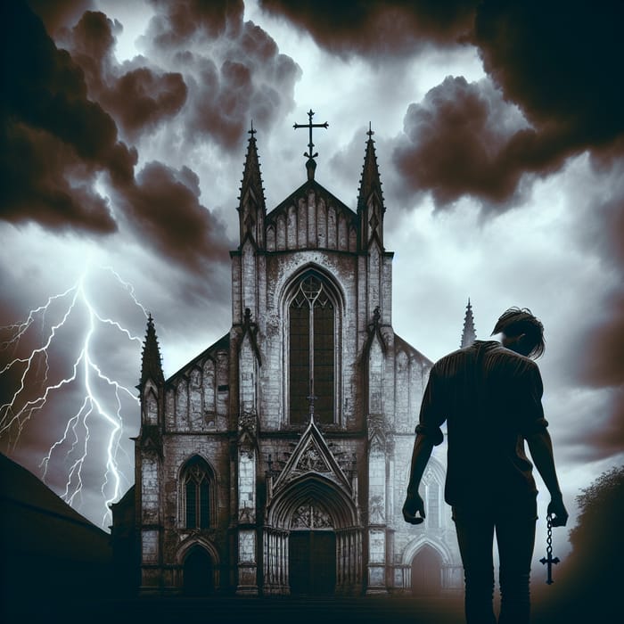 Sinful Gothic Cathedral Silhouette: Divine Repentance & Atonement