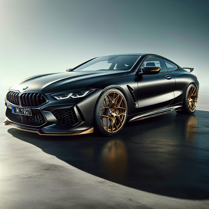 Matte Black BMW M8 Competition with Golden Wheels and Luxurious Details
