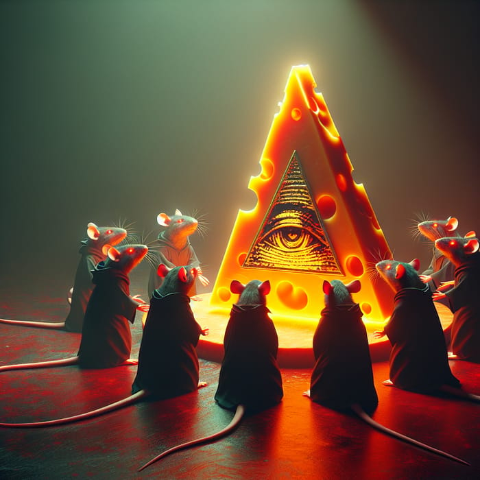 Satanic Rats Revering Eerie Cheese - Illuminati Scene